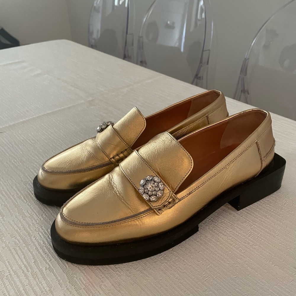 GANNI GOLD LOAFERS